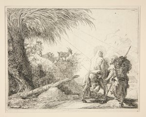 A Virgem, Montada no Burro e vista de trás, da série Idee pittoresche sopra la fuga em Egitto (Voo para o Egipto) de Giovanni Domenico Tiepolo