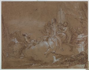 Tempo (Chronos) Confiando Cupido a Vênus de Giovanni Domenico Tiepolo