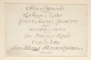 Página de título, da série Idee pittoresche sopra la fuga in Egitto (Voo para o Egipto) de Giovanni Domenico Tiepolo