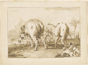 Dois elefantes furiosos de Giovanni Domenico Tiepolo
