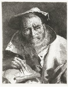 Cientista com boina na cabeça e compasso na mão Coleção de cabeças (título da série) Raccolta di Teste (título da série) de Giovanni Domenico Tiepolo