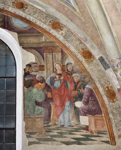 Representação da disputa entre Santa Catarina de Alexandria e os pagãos Frescoe de Giovanni Donato da Montorfano (1460-1502) Milão, Basílica de Santa Maria delle Grazie