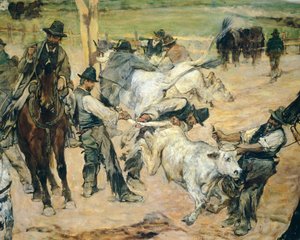 Marca de touros jovens em Maremma, cerca de 1887, de Giovanni Fattori (1825-1908), 86x172 cm, Detalhe de Giovanni Fattori
