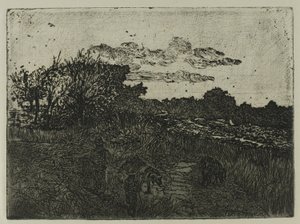 País ao pôr do sol com porqueiros de Giovanni Fattori