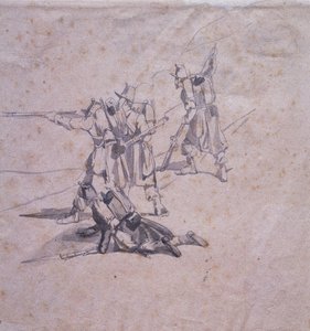 Quatro soldados em acção de Giovanni Fattori