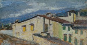 Telhados da Via Nazionale em Florença, c.1867 (óleo sobre painel) de Giovanni Fattori
