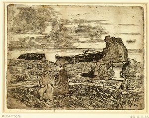Marinheiros descansando por Giovanni Fattori (1825-1908), água forte de Giovanni Fattori