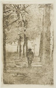 Passeio arborizado com figura de Giovanni Fattori
