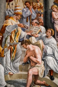 Batismo de Constantino pelo papa Silvestre 1. 1517-1524 (fresco)