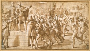 O Imperador Constantino, dirigindo-se às suas tropas, assustado com a visão da Cruz no céu (caneta e tinta sobre papel)