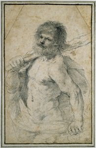 Hércules, 1555 - 1666 (giz preto sobre papel branco) de Giovanni Francesco Barbieri