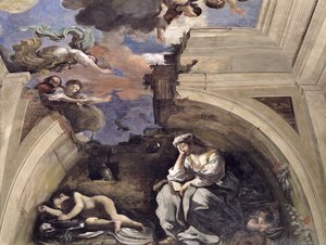 A sala de Aurora Hall do detalhe Dawn of a alegoria da noite, 1621 têmpera no painel