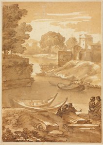 Figuras sentadas junto a um rio de Giovanni Francesco Grimaldi