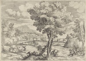 Paisagem com pássaro no toco de Giovanni Francesco Grimaldi