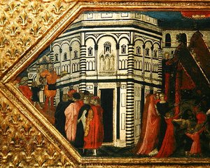 Cassone decorado com uma cena do Palio de S. Giovanni (tempera no painel)