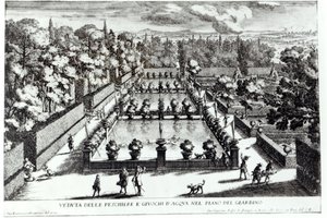 Fishponds na Villa dEste, Tivoli, de Le Fontane por Giovanni Battista Falda (c.1648-1787), publicado por 1689 de Giovanni Francesco Venturini