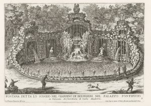 Fonte do Kite in de Vaticaanse tuinen
Fonte chamada "O Penhasco no Jardim do Belvedere no Palácio Papal (...) (título sobre o objecto)
Le fontane ne palazzi e ne giardini di Roma (título da série)
Fonteinen in de paleizen en tuinen van Rome (série de Giovanni Francesco Venturini