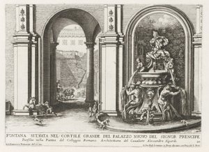 Fontein em een ​​binnenplaats van het Palazzo Doria Pamphilj te Rome Fonte localizada no grande pátio do Palazzo Nuovo del Signor prencipe (...) (título no objeto) As fontes nos palácios e jardins de Roma (título da série) Fonteinen in de paleizen en tu de Giovanni Francesco Venturini