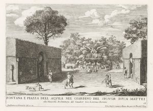 Fontein encontrou-se adelaar em de tuinen van de Villa Celimontana te Rome
Fontana e piazza del aquila nel giardino del signor duca Mattei (...) (título sobre o objecto)
Le fontane ne palazzi e ne giardini di Roma (título da série)
Fonteinen in de palei de Giovanni Francesco Venturini