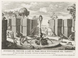 Fontein met triton in de tuinen van de Villa Celimontana te Rome
Fontana del tritone a capo il viale della fontanelle nel giardino (...) (título sobre o objecto)
Le fontane ne palazzi e ne giardini di Roma (título da série)
Fonteinen in de paleizen en t de Giovanni Francesco Venturini
