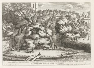 Landschap met cascade en Tempel van de Tiburtijnse Sibille te Tivoli
Prospetto e cascade del fiume aniene col tempio della sibilla (...) (título sobre o objecto)
Le fontane del giardino Estense em Tivoli (título da série)
Fonteinen in de tuinen van Vill de Giovanni Francesco Venturini
