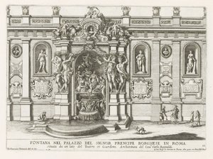Nymphaeum no pátio do Palazzo Borghese em Roma
Fontana nel palazzo del signor prencipe Borghese in Roma (...) (título sobre o objecto)
Le fontane ne palazzi e ne giardini di Roma (título da série)
Fontes nos palácios e jardins de Roma (série de Giovanni Francesco Venturini