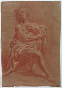 Desenho, Homem ajoelhado, para uma Adoração dos Pastores, 1601-1650 de Giovanni Giacomo Barbelli