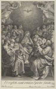 A Virgem com os apóstolos olhando para a Pomba Sagrada e dois anjos, depois de Reni, 1700-50. de Giovanni Girolamo Frezza