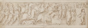 Arqueiros romanos(?), assalto romano (XCIX); Marco Aurélio dirigindo-se a seus guardas (C); Marco Aurélio recebe um aviso (CI) de Giovanni Guerra