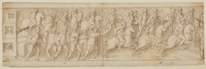 Três liteiras (final do XLII); os romanos atacam a habitação de um chefe (XLIII); os romanos marchando de volta ao acampamento (XLIV) de Giovanni Guerra