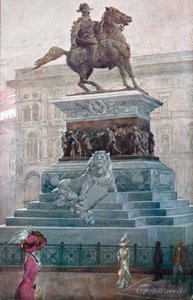 Milão / Milão: Monumento a Victor Emmanuel II (litografia a cores)