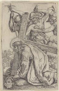 Cristo sucumbe ao peso da cruz de Giovanni Guidotti
