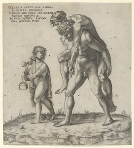 Enéias resgatando Anquises, um menino carregando uma lanterna à esquerda, ca. 1525., c. 1525. de Giovanni Jacopo Caraglio
