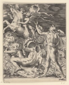 Hércules mata o centauro Nessus Cenas com Hércules (título da série) de Giovanni Jacopo Caraglio