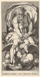 Ilustração 3: Júpiter emergindo de um nicho, montando uma águia e segurando um raio em sua l ..., 1526. de Giovanni Jacopo Caraglio