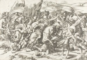 A batalha em torno do escudo e da lança de Giovanni Jacopo Caraglio
