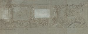 Projeto para uma decoração de parede com o sacrifício de Abraão e a fuga para o Egito, c. 1600-1647. de Giovanni Lanfranco