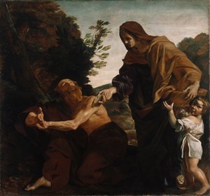 Elias Recebendo Pão da viúva de Zarepath, 1621-24 de Giovanni Lanfranco