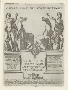 Dioscuren op de Quirinaal
Cavalli posti nel monte Quirinale (título sobre o objecto)
Moderne en antieke monumenten en bouwwerken in Rome (título da série)
Ornamenti di fabriche antichi et moderni dell