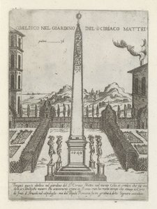Obelisco em de tuin van Ciriaco Mattei
Obelisco no jardim de Ciriaco Mattei (título sobre o objecto)
Moderne en antieke monumenten en bouwwerken in Rome (título da série)
Ornamenti di fabriche antichi et moderni dell
