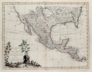 México ou Nova Espanha contendo Novo México, Califórnia, com uma porção de países adjacentes, de Tomo IV do Novo Atlas, gravada por G. Zuliani, 1785 de Giovanni Marco Pitteri