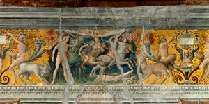 Apolo matando com flechas os Niobides, filho de Niobe Detalhe de um friso atribuído a Giovanni Maria Falconetto (1468-1534) 1520 ao redor de Mântua, Palazzo d