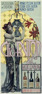 Cartaz publicitário da destilaria de bebidas Gio Buton e C Bologna de Giovanni Maria Mataloni