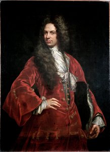 Retrato de um cavalheiro em traje vermelho Pintura de Giovanni Maria Delle Piane dit il Mulinaretto (1660-1745) Dim 132x97 cm Genes Musei di Strada Nuova (ex Palazzo Bianco)