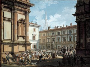 Cidadãos milaneses saqueando a casa de Giuseppe Prina na época da queda de Napoleão I em 1814 (óleo sobre tela
