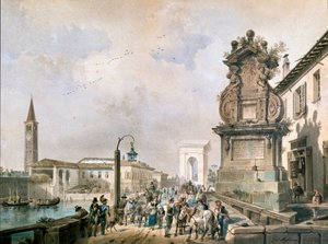 Vista da ponte de Trofeo sobre Navelio Pavese, Milão (aguarela