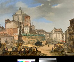 Vista da piazza della vetra em Milão, Itália (Vista da piazza della Vetra em Milão) Pintura de Giovanni Migliara (1801-1867) 1833 Coleção particular