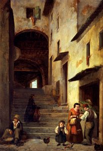 Vista de uma rua em Sestri Levante, Riviera de Génova, ca. 1863, de Giovanni Mochi (1829-1893), óleo sobre tela, 40x30 cm.