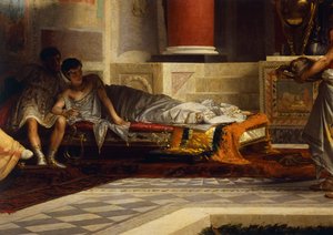 Vingança de Poppea, detalhe, por Giovanni Muzzioli (1854-1894), óleo sobre tela