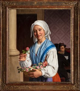 Rapariga com um cesto, no interior da sala de bilhar (óleo sobre tela) de Giovanni Pagliarini